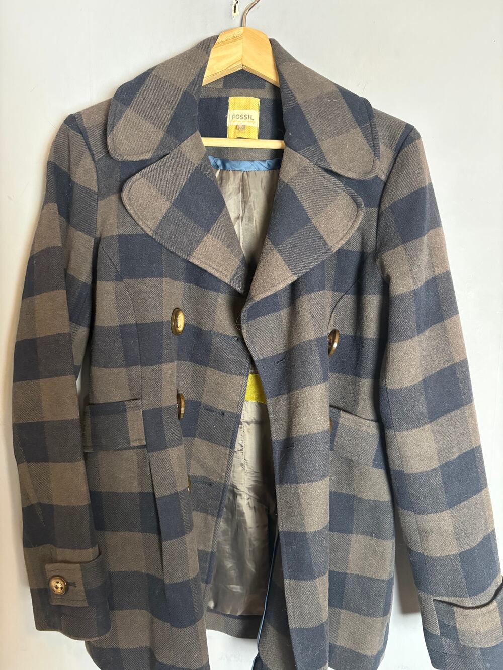 Fossil Checkered Button Up Jacket Black Grey Mens M Read